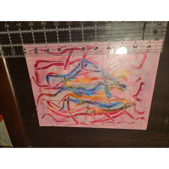 Abstract Wall Art Painting on Photo Paper by Local Artist in Pinks, Blues,Orange - Picture 3 of 4